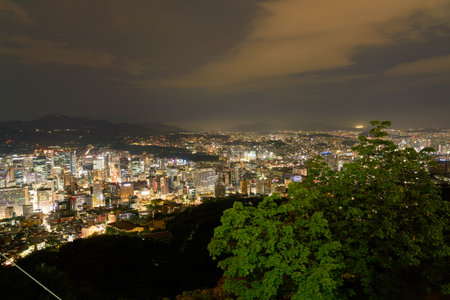 SEOUL, SOUTH KOREA - CIRCA JUNE, 2017: Seoul city view from Namsan Mountain at nighttime. Seoul Special City is the capital and largest metropolis of the Republic of Korea.のeditorial素材