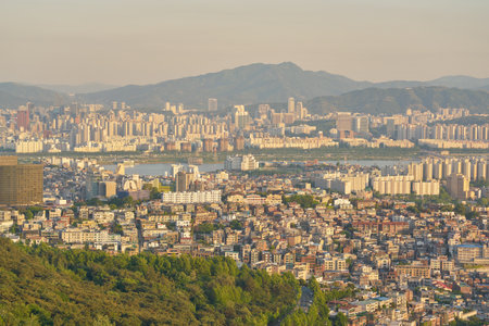 SEOUL, SOUTH KOREA - CIRCA MAY, 2017: Seoul city view from Namsan Mountain at daytime. Seoul Special City is the capital and largest metropolis of the Republic of Korea.のeditorial素材