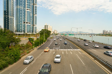 SEOUL, SOUTH KOREA - CIRCA JUNE, 2017: Seoul urban landscape. Seoul Special City is the capital and largest metropolis of the Republic of Korea.のeditorial素材