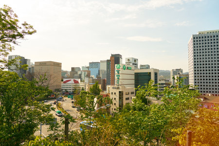 SEOUL, SOUTH KOREA - CIRCA JUNE, 2017: Seoul urban landscape. Seoul Special City is the capital and largest metropolis of the Republic of Korea.のeditorial素材