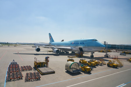 SEOUL, SOUTH KOREA - CIRCA MAY, 2017: a commercial aircraft on the tarmac at Gimpo Airport Domestic Terminal. Gimpo International Airport is located in the far western end of Seoul.のeditorial素材