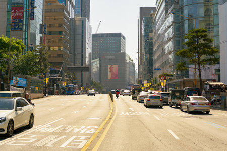 SEOUL, SOUTH KOREA - CIRCA MAY, 2017: Seoul urban landscape. Seoul Special City is the capital and largest metropolis of the Republic of Korea.のeditorial素材