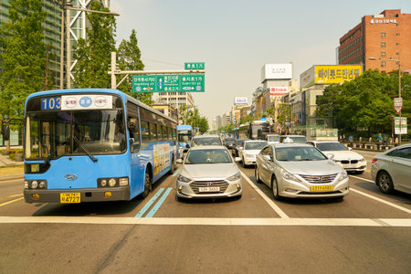 SEOUL, SOUTH KOREA - CIRCA MAY, 2017: Seoul urban landscape. Seoul Special City is the capital and largest metropolis of the Republic of Korea.のeditorial素材