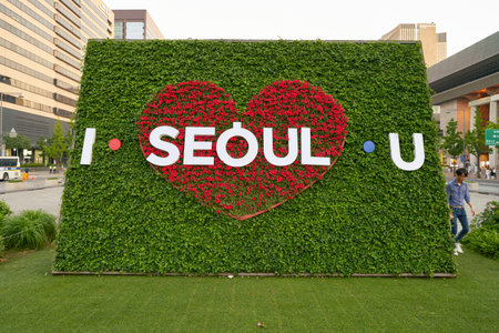 SEOUL, SOUTH KOREA - CIRCA MAY, 2017: I SEOUL U sign at downtown of the city. Seoul Special City is the capital and largest metropolis of the Republic of Korea.のeditorial素材