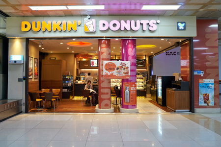SEOUL, SOUTH KOREA - CIRCA MAY, 2017: Dunkin Donuts at Gimpo Airport Domestic Terminal. Dunkin Donuts is an American global donut company and coffeehouse.のeditorial素材