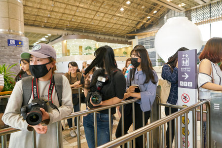 SEOUL, SOUTH KOREA - CIRCA MAY, 2017: people with cameras at Gimpo Airport International Terminal....