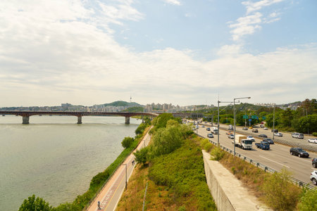 SEOUL, SOUTH KOREA - CIRCA JUNE, 2017: Seoul urban landscape. Seoul Special City is the capital and largest metropolis of the Republic of Korea.のeditorial素材