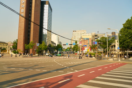 SEOUL, SOUTH KOREA - CIRCA MAY, 2017: Seoul urban landscape. Seoul Special City is the capital and largest metropolis of the Republic of Korea.のeditorial素材