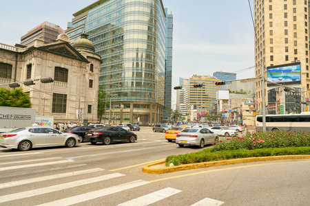 SEOUL, SOUTH KOREA - CIRCA MAY, 2017: Seoul urban landscape. Seoul Special City is the capital and largest metropolis of the Republic of Korea.のeditorial素材