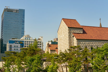 SEOUL, SOUTH KOREA - CIRCA MAY, 2017: Seoul urban landscape. Seoul Special City is the capital and largest metropolis of the Republic of Korea.のeditorial素材