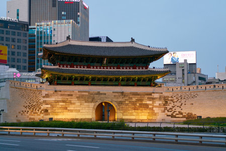 SEOUL, SOUTH KOREA - CIRCA MAY, 2017: Namdaemun Gate in Seoul. Namdaemun is one of the Eight Gates in the Fortress Wall of Seoul, which surrounded the city in the Joseon dynasty.のeditorial素材