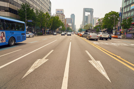 SEOUL, SOUTH KOREA - CIRCA MAY, 2017: Seoul urban landscape. Seoul Special City is the capital and largest metropolis of the Republic of Korea.のeditorial素材
