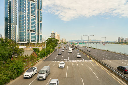 SEOUL, SOUTH KOREA - CIRCA JUNE, 2017: Seoul urban landscape. Seoul Special City is the capital and largest metropolis of the Republic of Korea.のeditorial素材