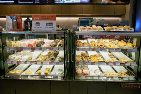 SEOUL, SOUTH KOREA - CIRCA MAY, 2017: Dunkin Donuts at Gimpo Airport Domestic Terminal. Dunkin Donuts is an American global donut company and coffeehouse.のeditorial素材