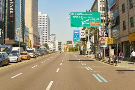 SEOUL, SOUTH KOREA - CIRCA MAY, 2017: Seoul urban landscape. Seoul Special City is the capital and largest metropolis of the Republic of Korea.のeditorial素材