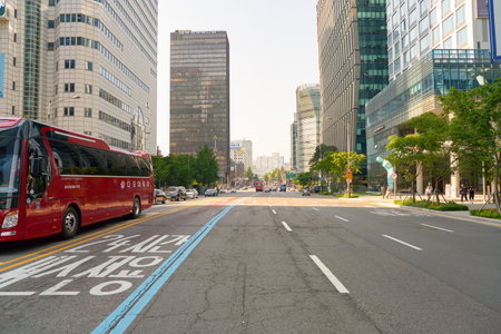 SEOUL, SOUTH KOREA - CIRCA MAY, 2017: Seoul urban landscape. Seoul Special City is the capital and largest metropolis of the Republic of Korea.のeditorial素材