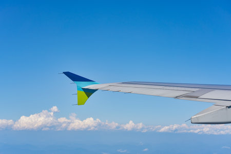 SEOUL, SOUTH KOREA - CIRCA MAY, 2017: View above the sky from Air Busan Airbus A320-200 aircraft.のeditorial素材