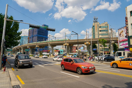 SEOUL, SOUTH KOREA - CIRCA JUNE, 2017: Seoul urban landscape. Seoul Special City is the capital and largest metropolis of the Republic of Korea.のeditorial素材