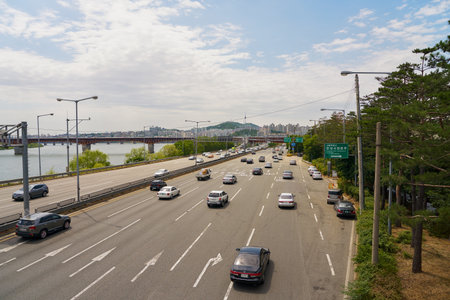 SEOUL, SOUTH KOREA - CIRCA JUNE, 2017: Seoul urban landscape. Seoul Special City is the capital and largest metropolis of the Republic of Korea.のeditorial素材