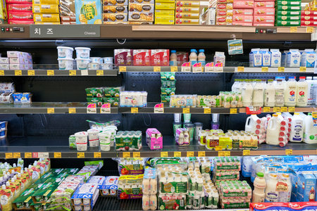 SEOUL, SOUTH KOREA - CIRCA MAY, 2017: inside a grocery store in Seoul. CU is a convenience store franchise chain in South Korea.のeditorial素材