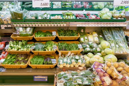 SEOUL, SOUTH KOREA - CIRCA MAY, 2017: food on display at Lotte Mart in Seoul. Lotte Mart is an east Asian hypermarket that sells a variety of groceries, clothing, toys, electronics, and other goods.のeditorial素材