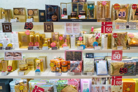 SEOUL, SOUTH KOREA - CIRCA MAY, 2017: goods on display at Tony Moly shop in Seoul. Tony Moly is a...
