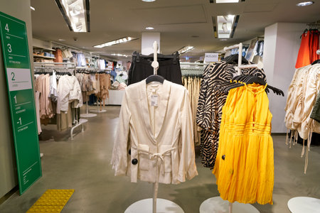SEOUL, SOUTH KOREA - CIRCA MAY, 2017: clothing on display at H and M store in Seoul. H & M Hennes &...
