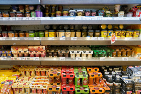 SEOUL, SOUTH KOREA - CIRCA MAY, 2017: inside Lotte Mart in Seoul. Lotte Mart is an east Asian hypermarket that sells a variety of groceries, clothing, toys, electronics, and other goods.のeditorial素材