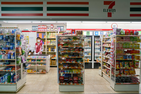 SEOUL, SOUTH KOREA - CIRCA MAY, 2017: 7-Eleven convenience store in Seoul. 7-Eleven is an international chain of convenience stores.のeditorial素材