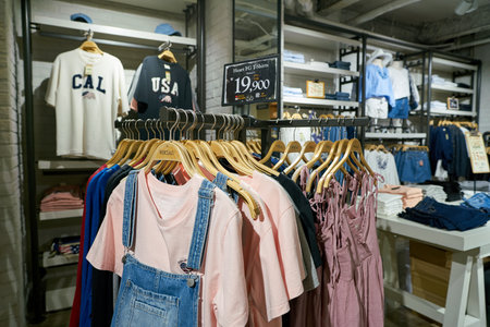 SEOUL, SOUTH KOREA - CIRCA JUNE, 2017: clothing on display at a store in Seoul.のeditorial素材