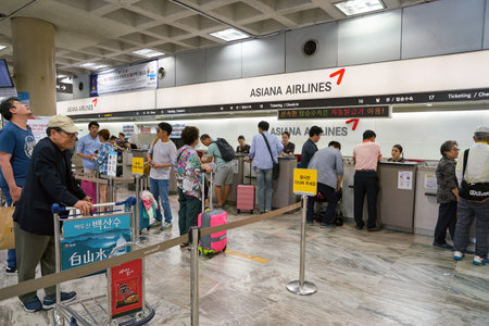 SEOUL, SOUTH KOREA - CIRCA MAY, 2017: check-in area at Gimpo Airport Domestic Terminal. Gimpo International Airport is located in the far western end of Seoul.のeditorial素材