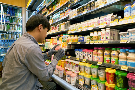 SEOUL, SOUTH KOREA - CIRCA MAY, 2017: worker at a convenience store in Seoul.のeditorial素材