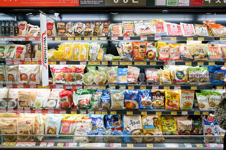 SEOUL, SOUTH KOREA - CIRCA MAY, 2017: goods on display at a supermarket in Seoul.のeditorial素材