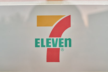 SEOUL, SOUTH KOREA - CIRCA MAY, 2017: close up shot of 7-11 convenience store sign.のeditorial素材