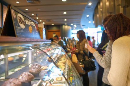 SHENZHEN, CHINA - JANUARY 11, 2015: display case at Starbucks coffee shop in ShenZhenのeditorial素材