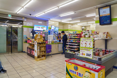 SEOUL, SOUTH KOREA - CIRCA JUNE, 2017: inside a CU convenience store. CU is a convenience store...