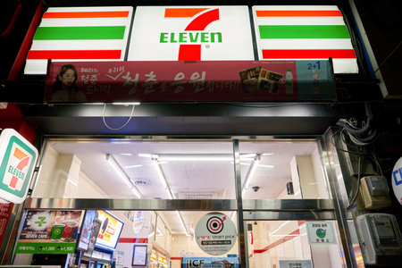 SEOUL, SOUTH KOREA - CIRCA MAY, 2017: 7-Eleven convenience store in Seoul. 7-Eleven is an international chain of convenience stores.のeditorial素材