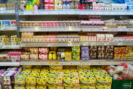 SEOUL, SOUTH KOREA - CIRCA MAY, 2017: goods on display at Lotte Mart in Seoul. Lotte Mart is an east Asian hypermarket that sells a variety of groceries, clothing, toys, electronics, and other goods.のeditorial素材