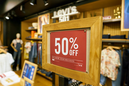 SEOUL, SOUTH KOREA - CIRCA MAY, 2017: inside a Levi's store in Seoul. Levi Strauss & Co. is a privately owned American clothing company known worldwide for its Levi's brand of denim jeans.のeditorial素材