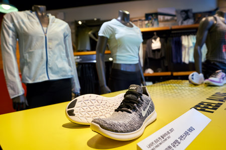 SEOUL, SOUTH KOREA - CIRCA MAY, 2017: footwear on display at Nike store in Seoul.のeditorial素材