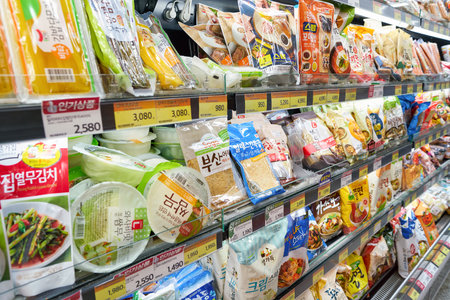 SEOUL, SOUTH KOREA - CIRCA MAY, 2017: goods on display at a supermarket in Seoul.のeditorial素材
