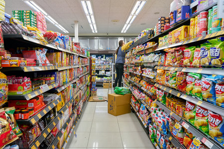 SEOUL, SOUTH KOREA - CIRCA MAY, 2017: inside a grocery store in Seoul. CU is a convenience store franchise chain in South Korea.のeditorial素材