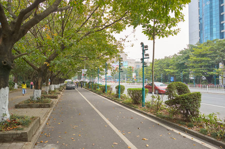 SHENZHEN, CHINA - JANUARY 11, 2015: Shenzhen urban landscape at daytime. ShenZhen is regarded as one of the most successful Special Economic Zones.のeditorial素材