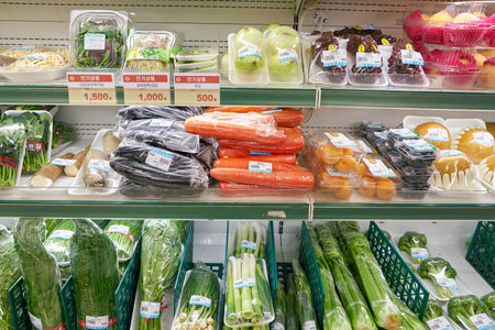 SEOUL, SOUTH KOREA - CIRCA MAY, 2017: inside a grocery store in Seoul. CU is a convenience store franchise chain in South Korea.のeditorial素材