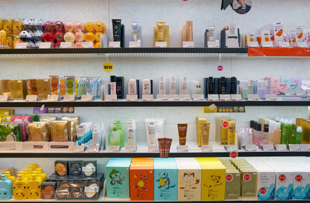SEOUL, SOUTH KOREA - CIRCA JUNE, 2017: goods on display at Tony Moly shop in Seoul. Tony Moly is a South Korean cosmetics brandのeditorial素材