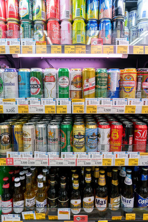 SEOUL, SOUTH KOREA - CIRCA MAY, 2017: inside a grocery store in Seoul. CU is a convenience store franchise chain in South Korea.のeditorial素材