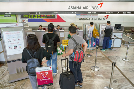 SEOUL, SOUTH KOREA - CIRCA MAY, 2017: check-in area at Gimpo Airport Domestic Terminal. Gimpo International Airport is located in the far western end of Seoul.のeditorial素材