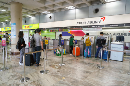 SEOUL, SOUTH KOREA - CIRCA MAY, 2017: check-in area at Gimpo Airport Domestic Terminal. Gimpo International Airport is located in the far western end of Seoul.のeditorial素材