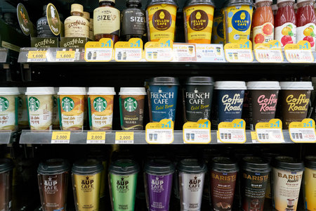 SEOUL, SOUTH KOREA - CIRCA MAY, 2017: goods on display at a convenience store in Seoul.のeditorial素材