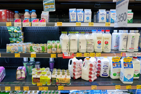 SEOUL, SOUTH KOREA - CIRCA MAY, 2017: inside a grocery store in Seoul. CU is a convenience store franchise chain in South Korea.のeditorial素材